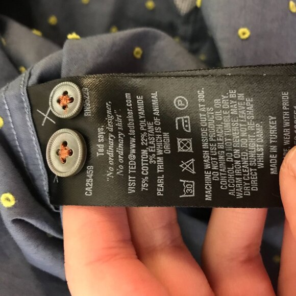 TED BAKER - MEN'S 7 - BLUE SHORT SLEEVE BUTTON UP COLLARED SHIRT - Picture 5 of 5